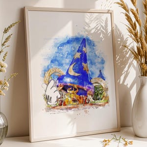 Sorcerers Hat Disney Print, Disney Watercolour Print, Disney World Prints, Posters, Pictures, Disney Wall Art