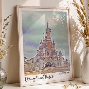 Retro Disneyland Paris Print, Polaroid Style, Sleeping Beauty Castle, Vintage Disney Prints