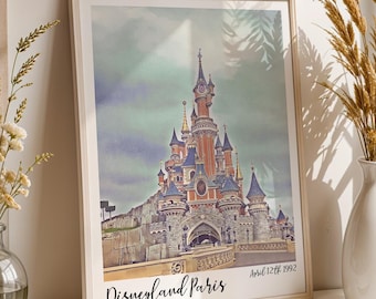 Stampa retrò di Disneyland Paris, stile Polaroid, Castello della Bella Addormentata, stampe Disney vintage