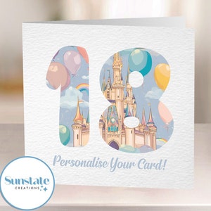 Biglietto di compleanno Castello Disney, biglietto personalizzato, biglietto di compleanno per età, biglietto di anniversario, biglietto Disney, compleanno per bambini, biglietti di celebrazione