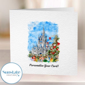 Tarjetas navideñas de Disney, tarjetas personalizadas de Disney, parques de Disney, impresiones de Disney, impresiones navideñas de castillos, regalos de Disney