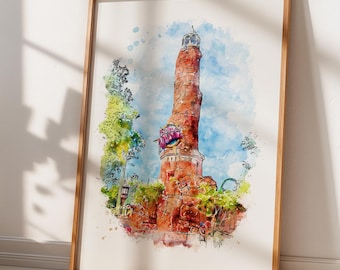 Islands Of Adventure, Pharos Lighthouse Watercolour Sketch Print, Universal Orlando Park Icon Prints, Available in A3, A4, A5