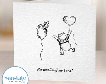 Winnie The Pooh Personalised Greetings Card, Customised Disney Birthday Cards, Pooh and Piglet Birthday Card