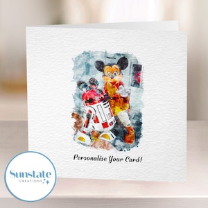 Disney Star Wars-wenskaart, gepersonaliseerde Walt Disney World-kaarten, Disney-verjaardagskaart, Disney-afdrukken, Star Wars-verjaardag, Mickey Mouse