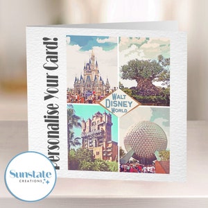 Tarjeta de felicitación personalizada de Disney, tarjetas retro de Walt Disney World, cuatro parques, tarjetas de Disney, tarjetas de cumpleaños de Disney, parques de Disney