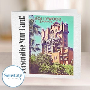Biglietti di auguri Disney personalizzati, biglietti di compleanno Disney, Walt Disney World, Hollywood Studios, stampa Tower of Terror, biglietti Disney