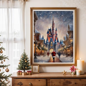 Santa at Magic Kingdom Print, Cinderella Castle, Weihnachten Disney Prints, Weihnachten Ölgemälde, Disney World, Disney Poster, Disney Art