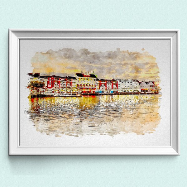 Disney's Boardwalk Resort Watercolour Sketch Print, Disney Prints Available In A3, A4, A5