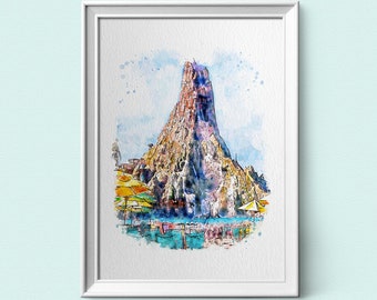 Volcano Bay Watercolour Sketch Print, Universal Orlando Park Icon Prints, Available in A3, A4, A5