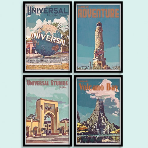 Universal Orlando Retro Poster Prints Set of Four Vintage Etsy