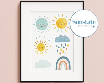 Sunshine And Rainbows, Nursery Prints, Nursery Wall Art, Rainbow Prints, Baby Boys Nursery, Baby Girls Nursery, Minimalistic Nursery Decor