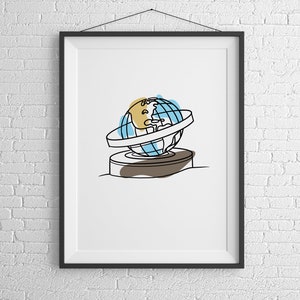 Wereldbol van Universal Studios, zeer fijne tekeningen, universele print, universele poster, hedendaagse prints van Universal Studios