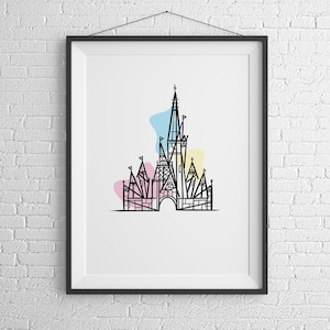 Magic Kingdom, Impressão Disney de Arte Linear, Impressão do Castelo Disney, Pôster Disney, Arte de Parede Contemporânea Disney, A1, A2, A3, A4, A5