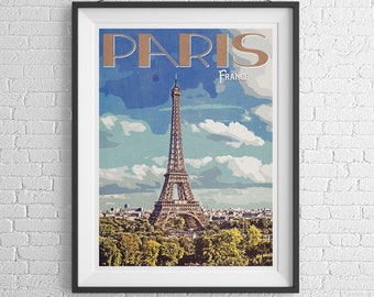 Paris Retro Poster Print, The Eiffel Tower, Vintage City Prints, Available in A3, A4, A5