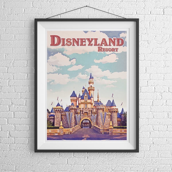 Disneyland Resort Poster, Retro Disneyland Print, Disney Posters, Disney Prints, Sleeping Beauty Castle, Disney Wall Art, Disney Gift