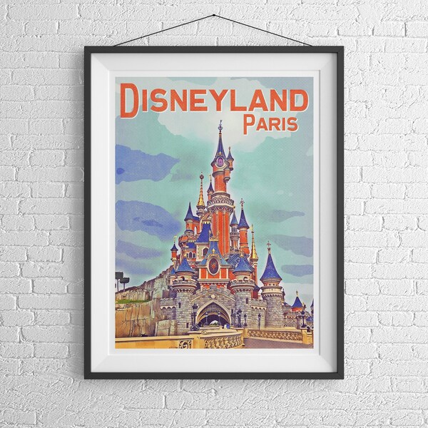 Disneyland Paris Retro Poster, Retro Disney Print, Sleeping Beauty Castle, Retro Disney Posters, Disney Wall Art, Retro Disney Gifts