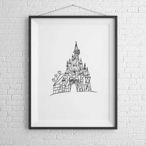 Disneyland Paris, Line Art, Disney Print, Disney Castle, Disneyland Poster, Contemporary Disney Wall Art, A1, A2, A3, A4, A5