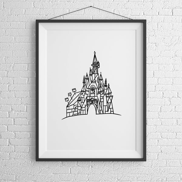 Disneyland Paris, Line Art, Disney Print, Disney Castle, Disneyland Poster, Contemporary Disney Wall Art, A1, A2, A3, A4, A5