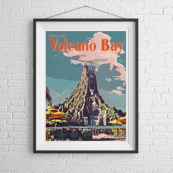 Volcano Bay Retro Poster Print, Universal Orlando, Vintage Prints, Available in A3, A4, A5