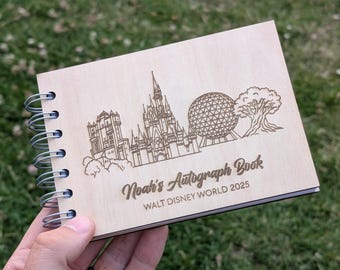 Hölzerne Disney Autogrammbücher, personalisierte Disney World Autogrammbücher, Disney World Unterschriftenbuch, Disney World Sammelalbum, Andenken Geschenk
