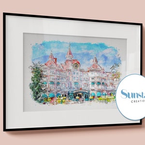 Disneyland Hotel Watercolour Print, Disney Print, Disney Poster, Disneyland Paris Prints, Disney Wall Art, Disneyland Paris Posters