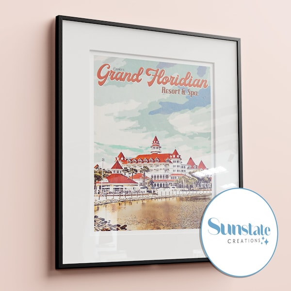 Grand Floridian Resort, Retro Disney Poster, Disney Prints, Walt Disney World Resort Prints, Vintage Disney Posters, Disney Wall Art