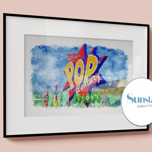 Pop Century Resort Disney Prints, Disney Watercolour Print, Disney World Prints, Posters, Pictures, Wall Art