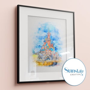 Disneyland Paris Print, Disney Watercolour Print, Disney Prints, Disney Posters, Disneyland Paris Castle, Disney Wall Art, Disney Gifts