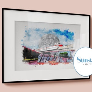 Disney World Monorail Aquarell Druck, Disney Drucke, Disney Poster, Epcot, Disney World Drucke, Disney Park Drucke, Disney Wand Kunst