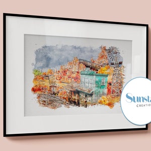 Impressão em aquarela da Disney Big Thunder Mountain, impressão da Disney, pôster da Disney, Magic Kingdom, impressões do Disney Park, arte da parede da Disney