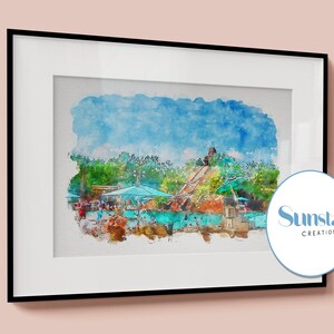 Disneys Coronado Springs Resort Aquarell Skizzendruck, Disney-Drucke erhältlich in A3, A4, A5