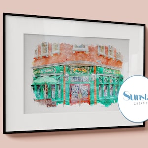 Rose & Crown Pub Watercolour Sketch Print, Epcot UK Pavillion, Disney Prints Available In A3, A4, A5, Epcot Prints