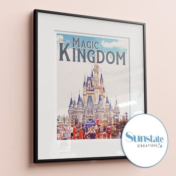 Magic Kingdom Retro Disney Prints, Disney Posters, Cinderella Castle, Retro Walt Disney World Prints, Disney Wall Art, Disney Park Prints