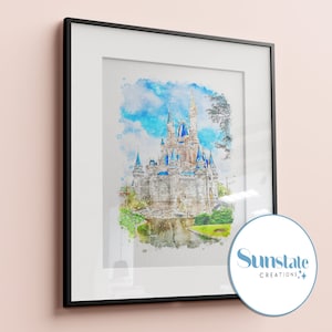 Impressão em aquarela do Castelo da Cinderela, impressão da Disney, pôster da Disney, Magic Kingdom, arte de parede da Disney, pôster dos parques da Disney, impressões do mundo da Disney