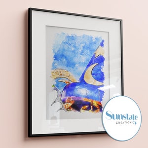 Sorcerers Hat, Abstract Style, Watercolour Sketch Print, Hollywood Studios, Disney Prints Available in A3, A4, A5