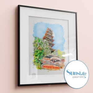 Enchanted Tiki Room aquarel schets print, Magic Kingdom, Disney World prints beschikbaar in A3, A4, A5