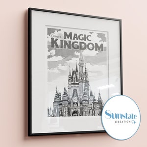 Magic Kingdom, 50th Anniversary, Black & White, Retro Disney Print, Disney Poster, Disney Gift, Disney World Prints, A1, A2, A3, A4, A5