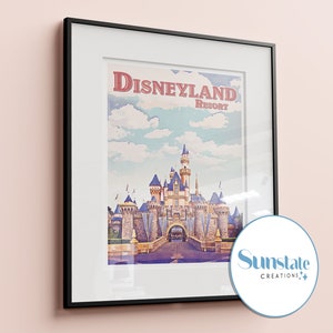 Disneyland Resort Poster, Retro Disneyland Druck, Disney Poster, Disney Drucke, Dornröschenschloss, Disney Wandkunst, Disney Geschenk