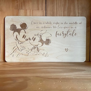 Mickey and Minnie Engraved Wooden Plaque, Disney Inspired Love Signs And Decor, Disney Neutral Decor, Disney Gift, Fairytale Quotes
