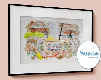 Poutine Disney Snacks Akvarellskiss Tryck, Disney Springs, Tryck, A3, A4, A5
