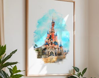 Disneyland Paris Castle Pastel Watercolour Print, Sleeping Beauty Prints, Disney Prints, Disney Castle Prints, Princess Prints, Disney Parks