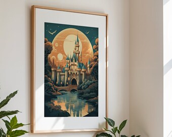 Disneyland Prints, Disneyland California Print, Disneyland Posters, Disney Prints, Sleeping Beauty Castle at Night, Disney Castle, Poster