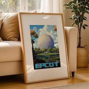 Retro Epcot Disney Print, Retro Disney Posters, Spaceship Earth, Disney World Prints, Disney Wall Art, Disney Parks Posters, Disney Gifts