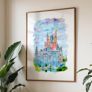 Cinderella Castle Disney Watercolour Print, Disney Prints, 50th Anniversary, Disney Poster, Magic Kingdom, Watercolour Print, Disney Gifts