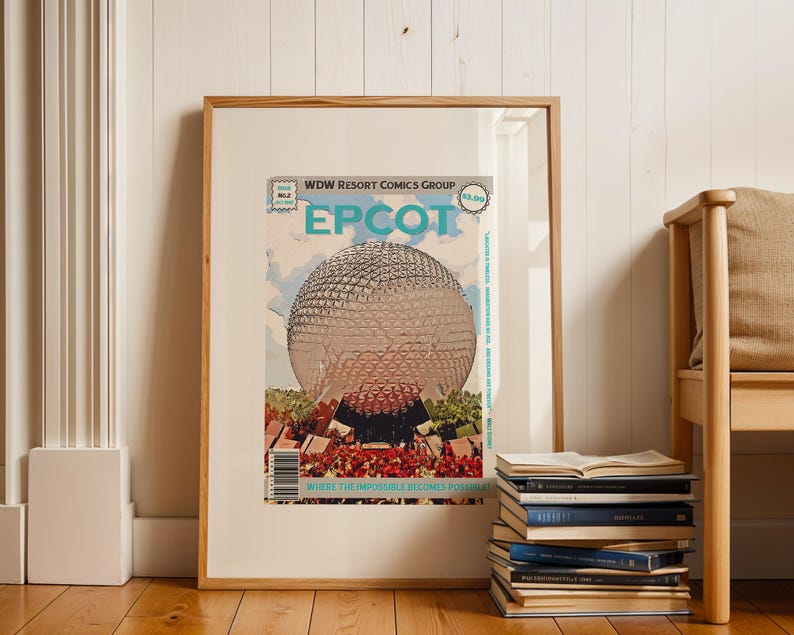 Epcot, Retro Comic Print, Disney Poster, Disney Print, Spaceship Earth ...