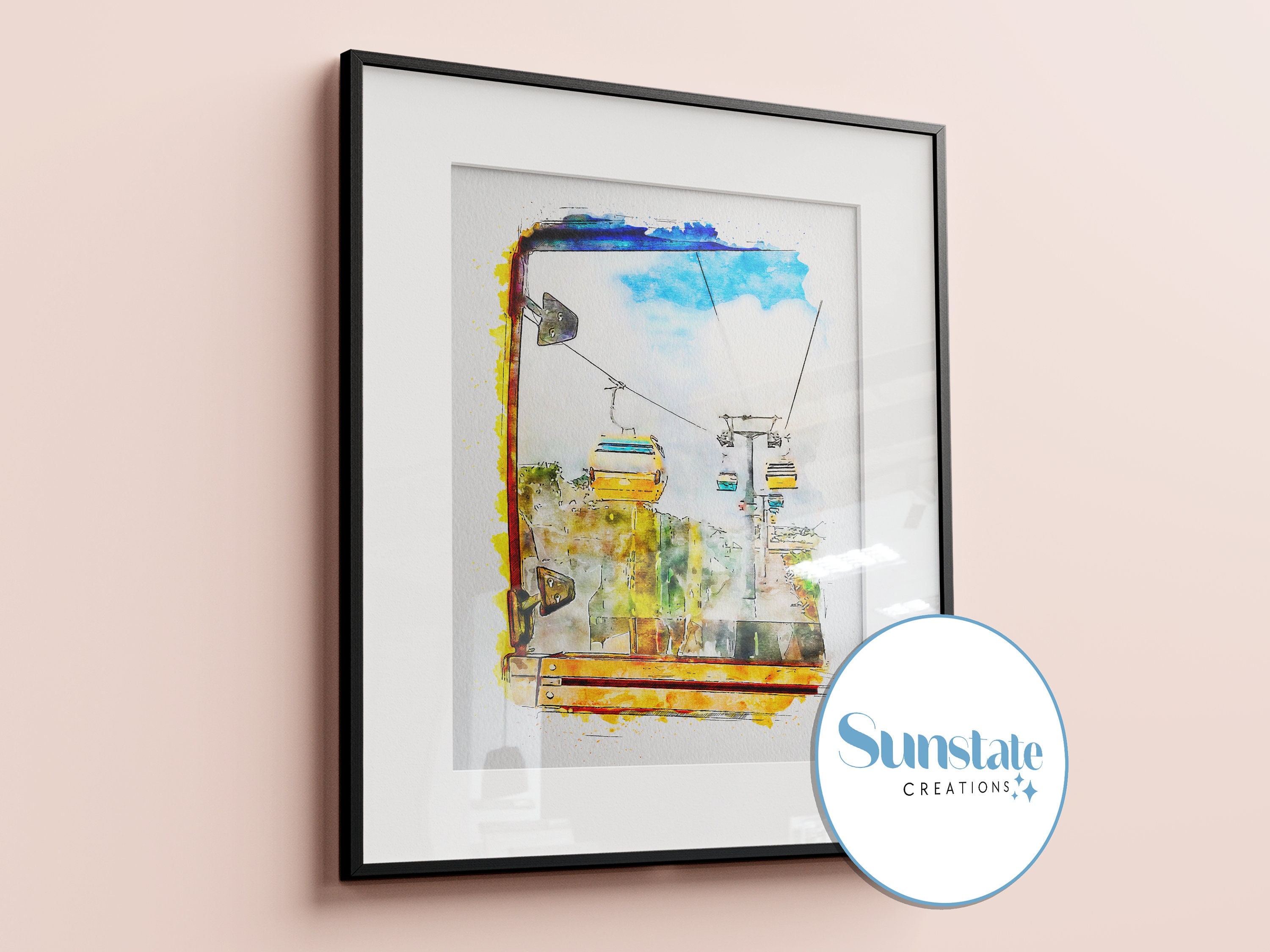 Disney Skyliner Watercolour Print, Disney Prints, Disney Posters, Disney World Prints, Disney Skyliner Poster, Disney Watercolour, Wall Art