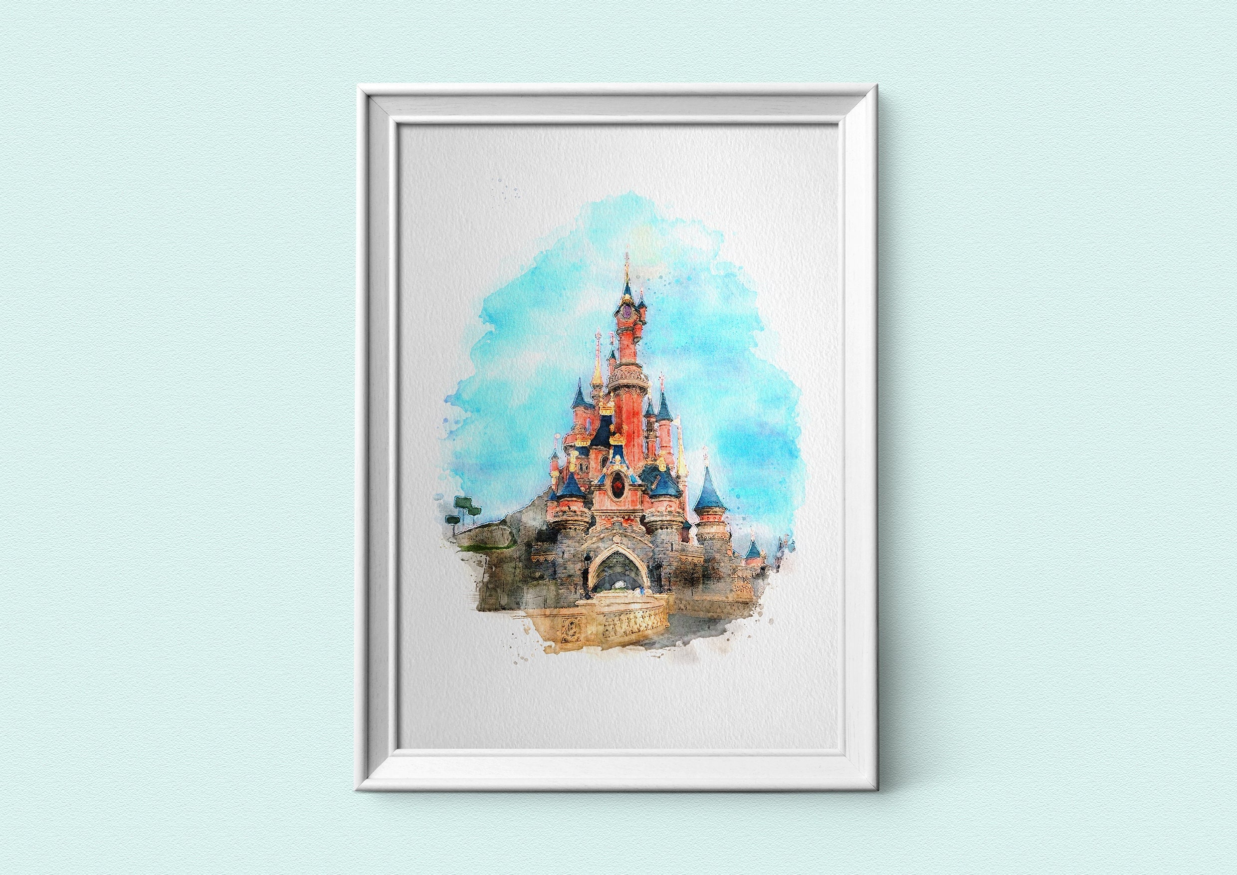 Disneyland Paris Castle Pastel Watercolour Print Sleeping - Etsy UK