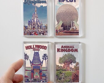 Walt Disney World Fridge Magnets, Four Parks, Retro Refrigerator Magnets, Souvenir, Gifts