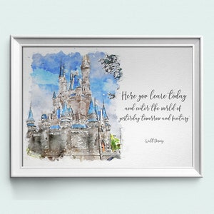 Walt Disney World Quote Prints, Landscape Set Of Four Watercolour Sketch Prints, Disney Park Prints image 5