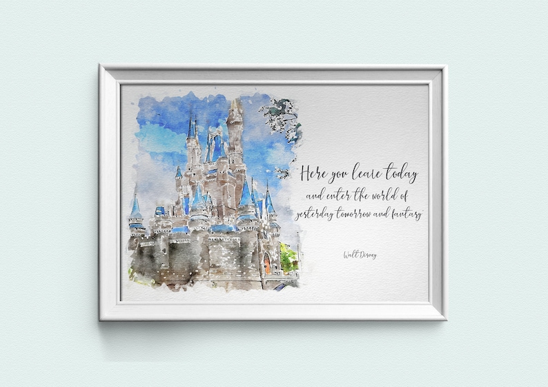 Walt Disney World Quote Prints, Landscape Set Of Four Watercolour Sketch Prints, Disney Park Prints image 5